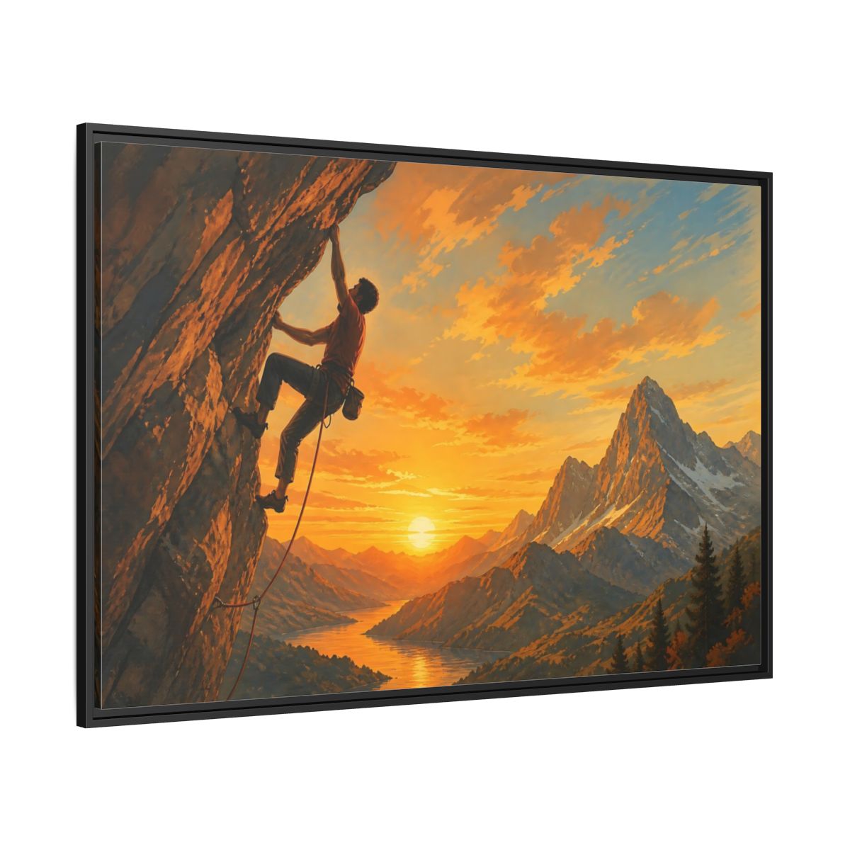Side Mockup 12. Sunset Mountain Climb shown as framed canvas print