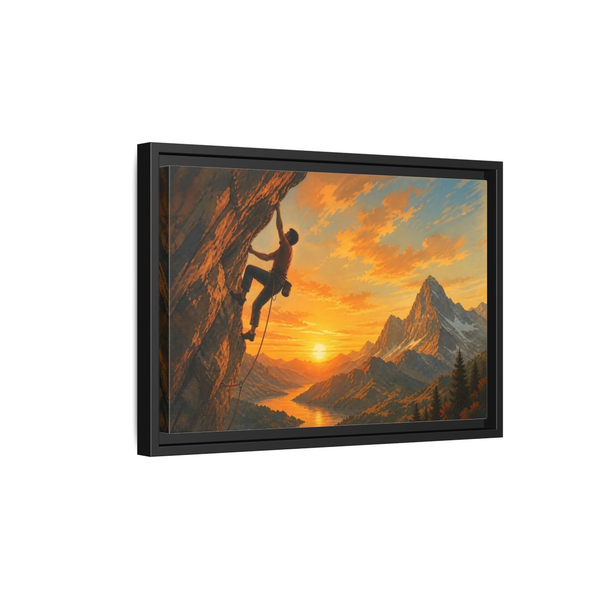 Side Mockup 6. Sunset Mountain Climb shown as framed canvas print