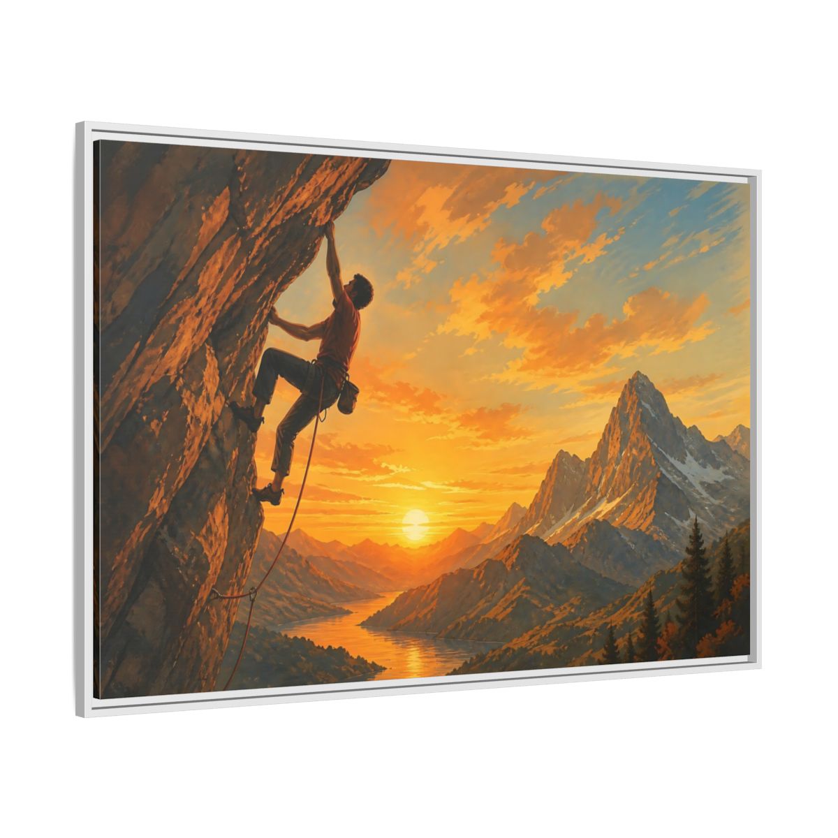 Side Mockup 7. Sunset Mountain Climb shown as framed canvas print