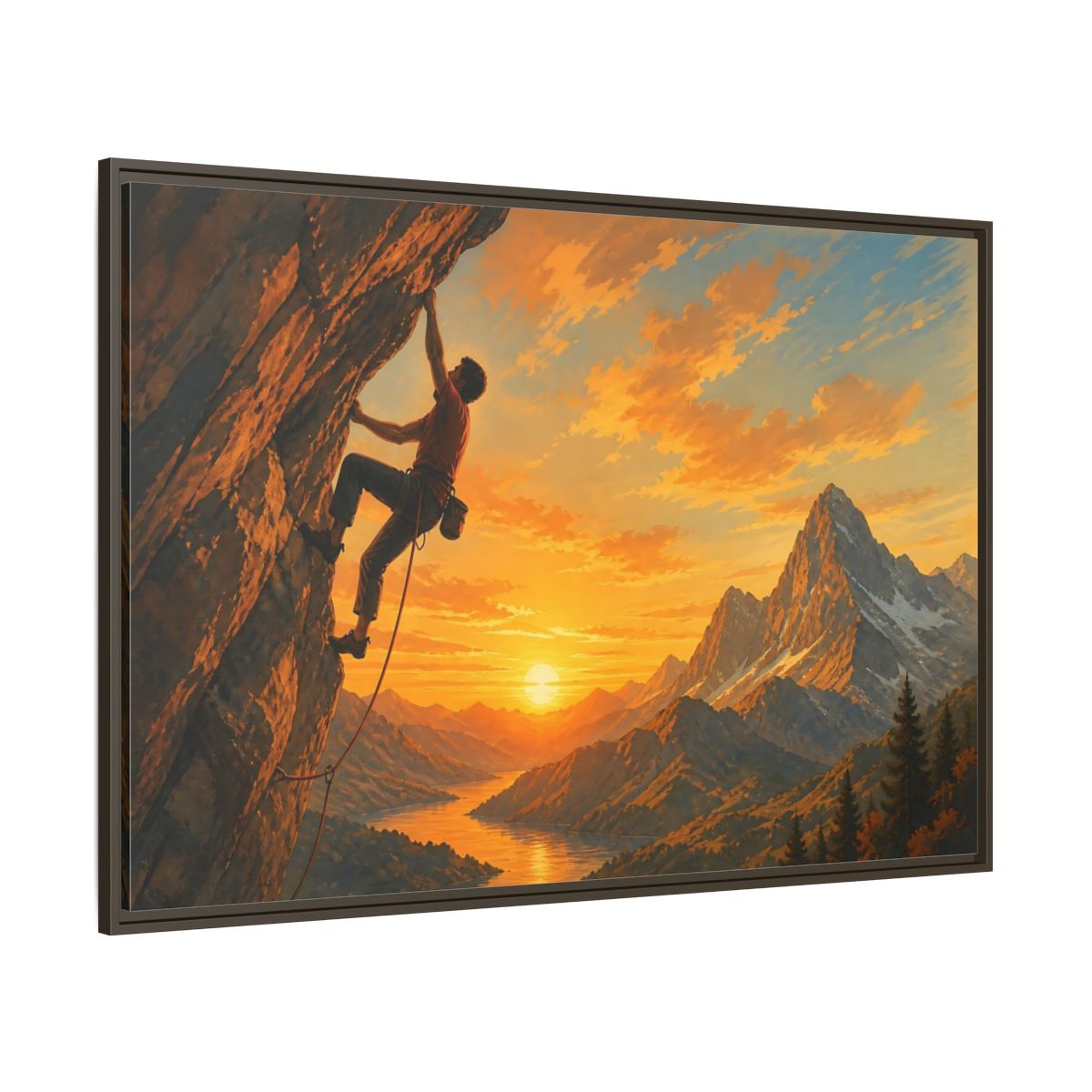 Side Mockup 8. Sunset Mountain Climb shown as framed canvas print