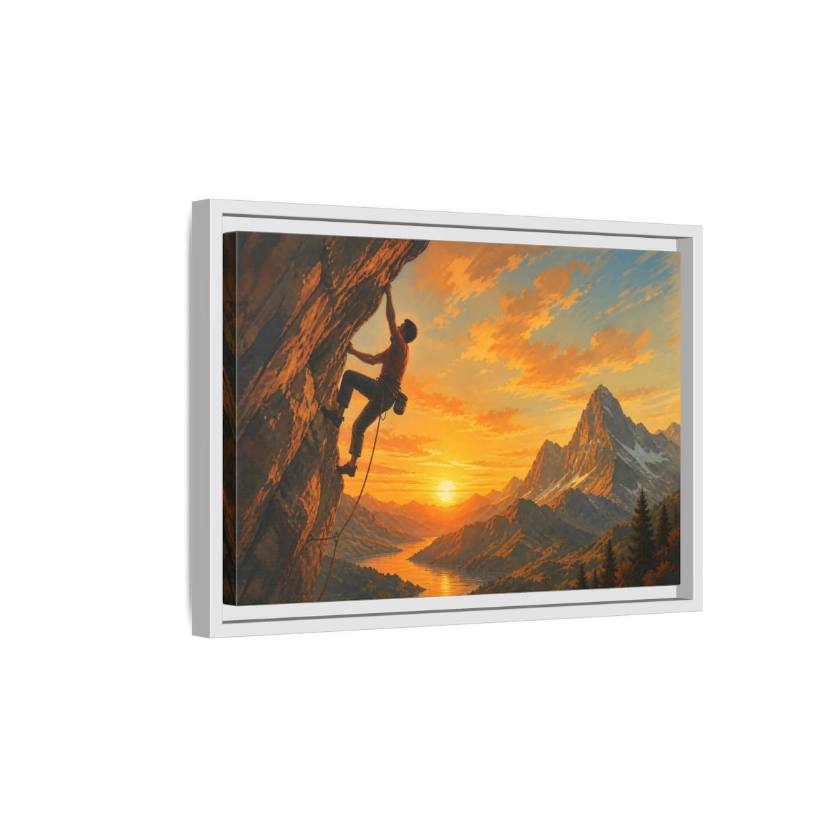 Side Mockup 4. Sunset Mountain Climb shown as framed canvas print