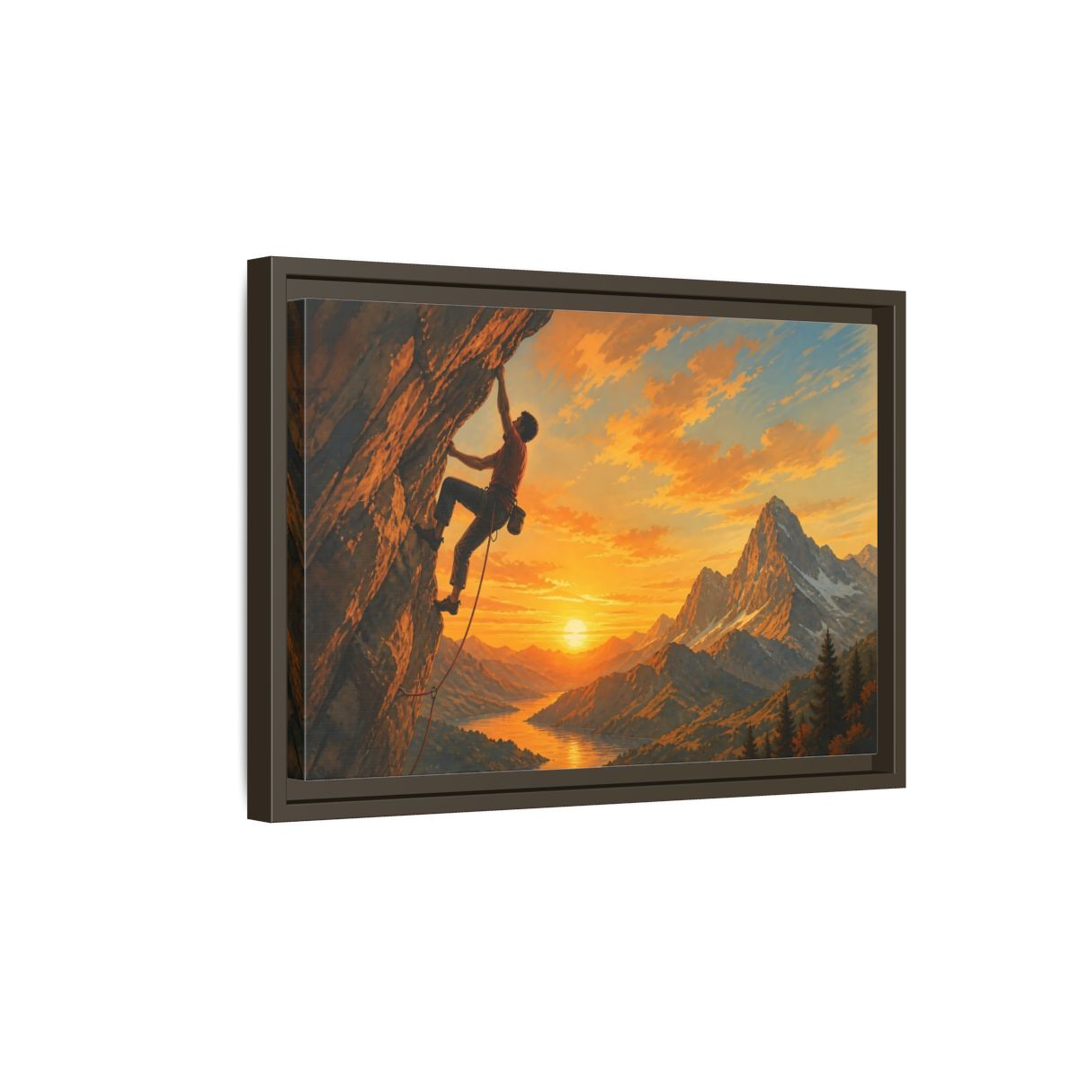 Side Mockup 5. Sunset Mountain Climb shown as framed canvas print