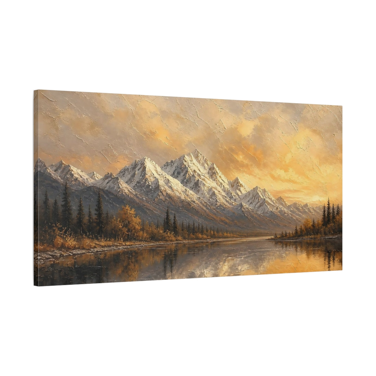 Main Mockup. Sunset Mountain Reflection shown as canvas print