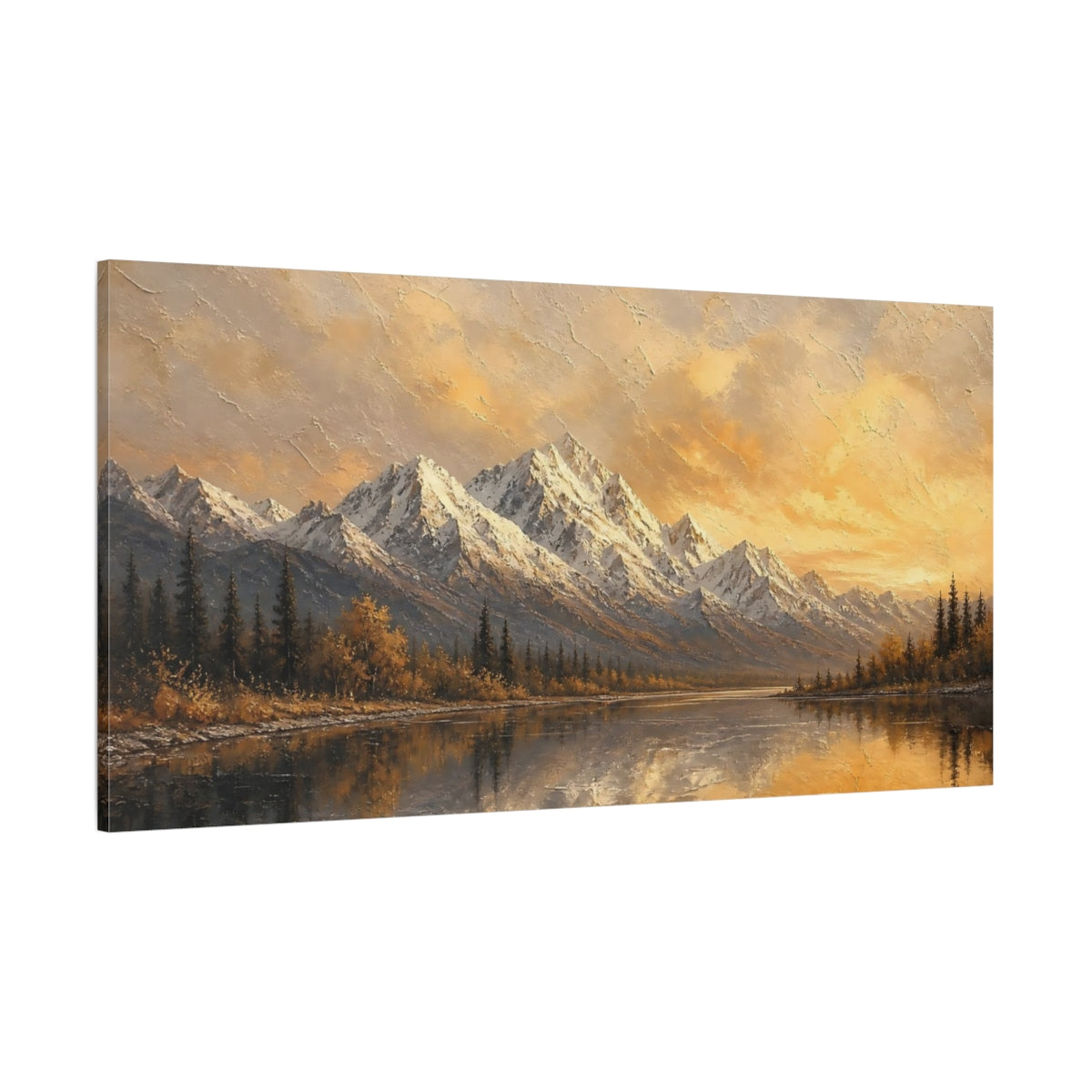 Side Mockup 2. Sunset Mountain Reflection shown as canvas print