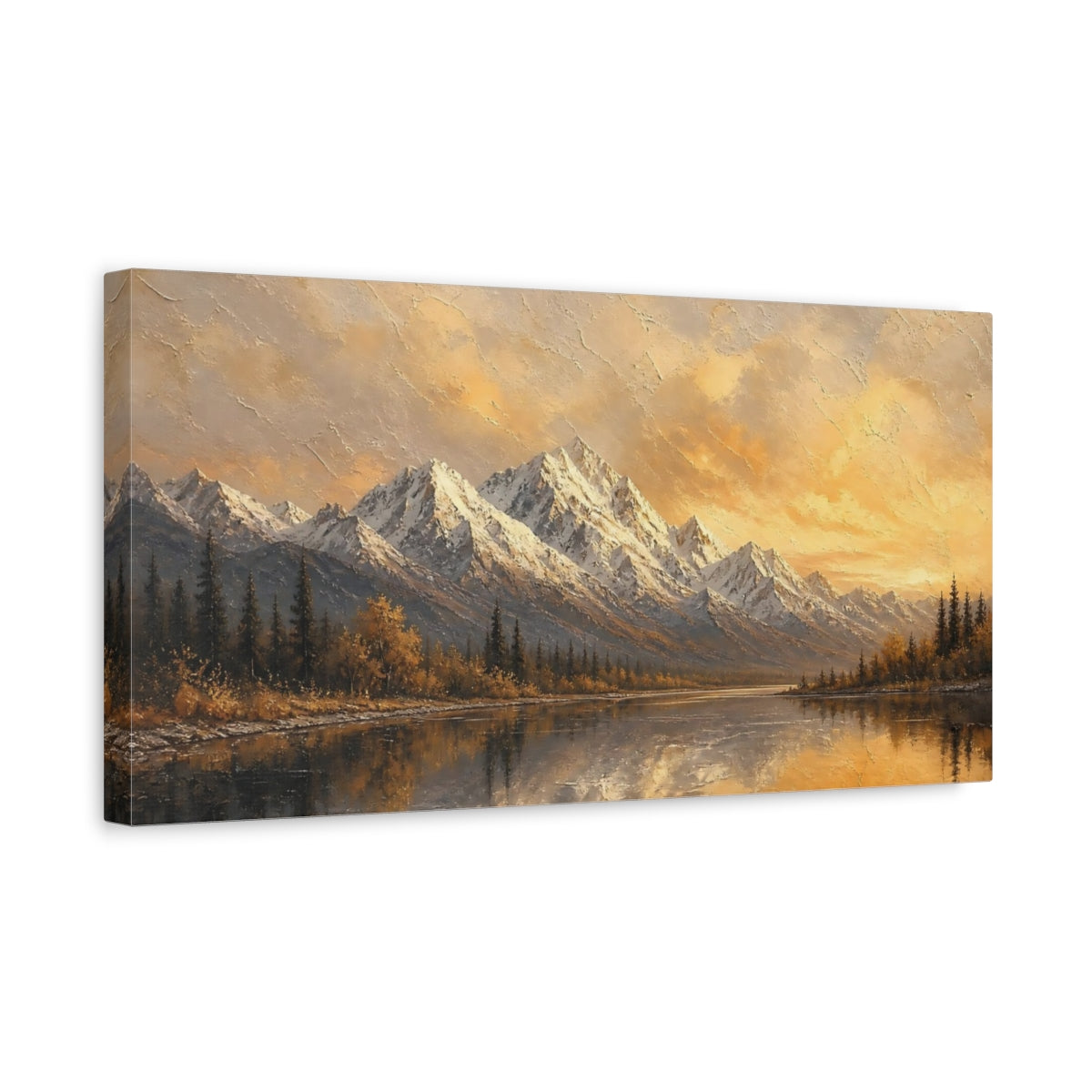 Side Mockup 3. Sunset Mountain Reflection shown as canvas print