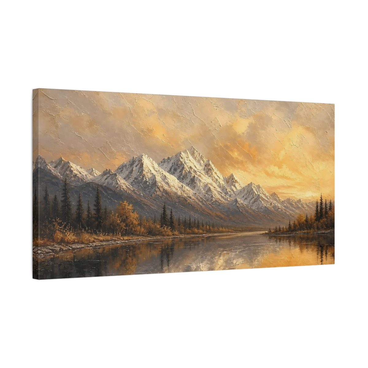 Side Mockup 1. Sunset Mountain Reflection shown as canvas print