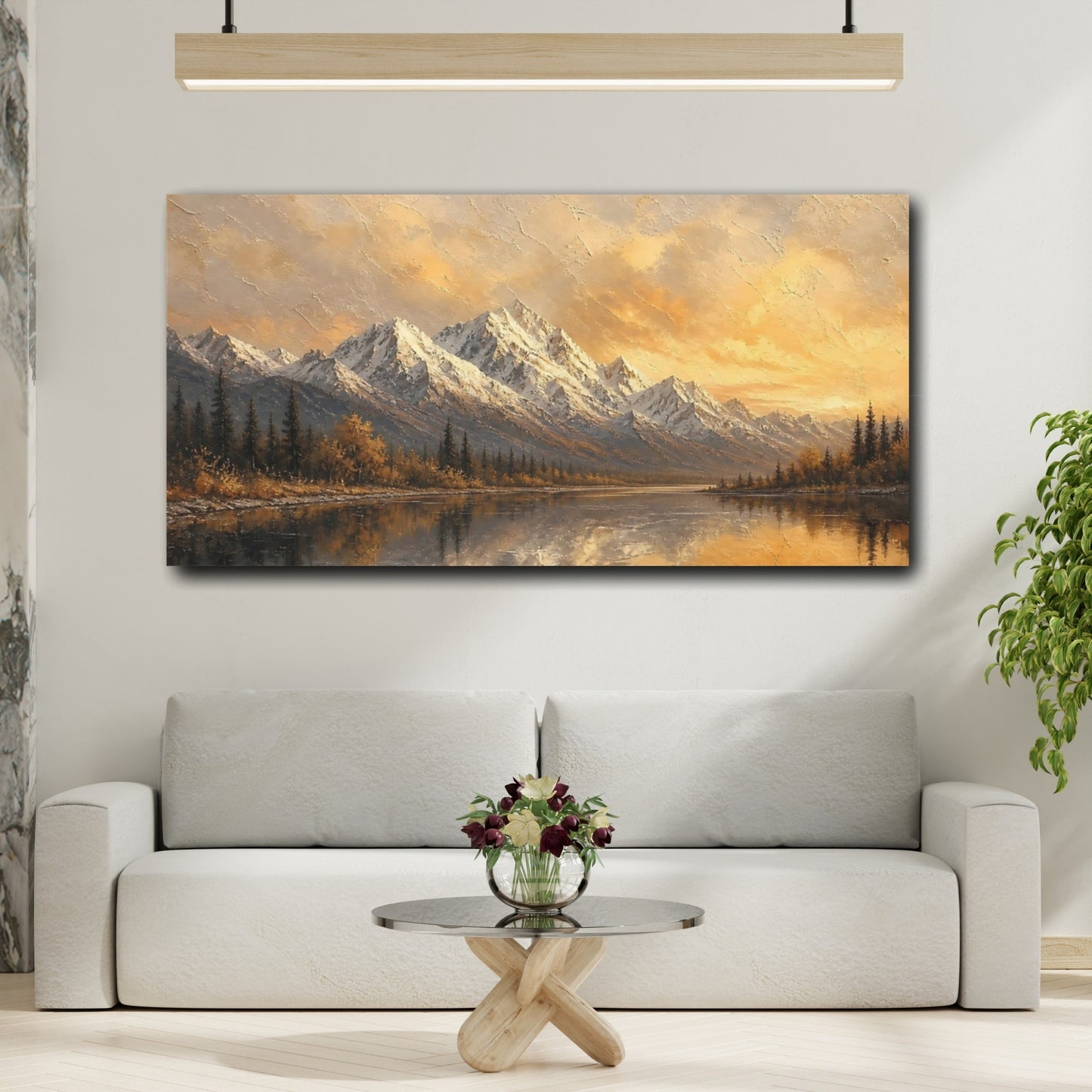 Mockup 2. Sunset Mountain Reflection shown as canvas print