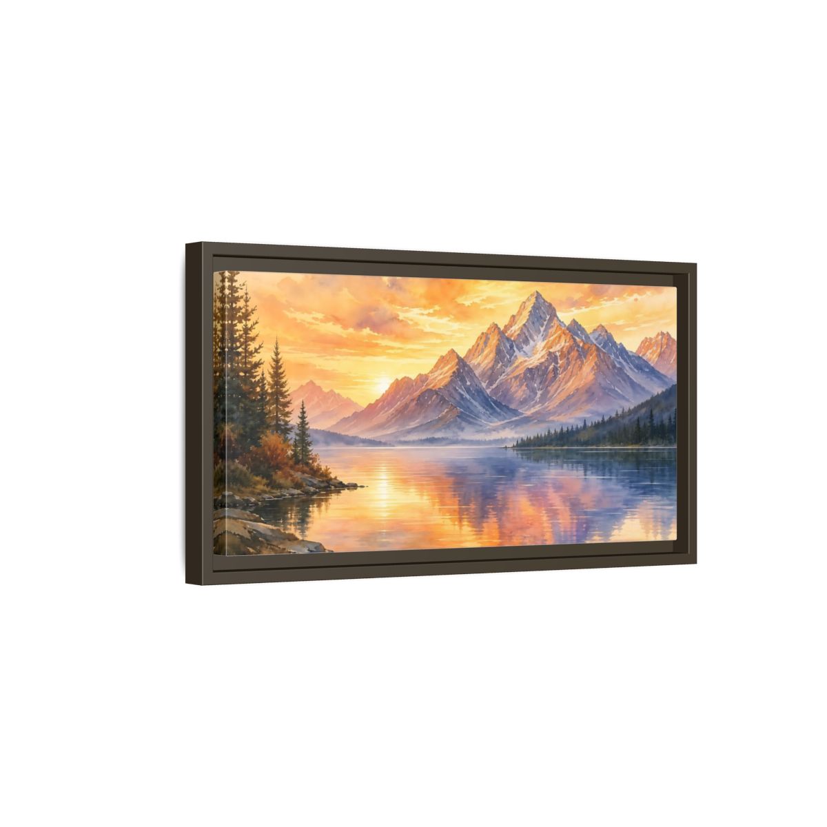 Side Mockup 7. Sunset Mountain Reflections shown as framed canvas print