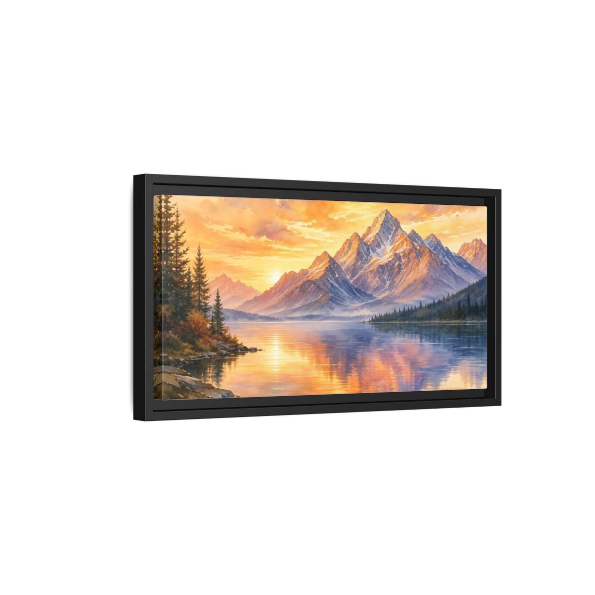 Side Mockup 8. Sunset Mountain Reflections shown as framed canvas print