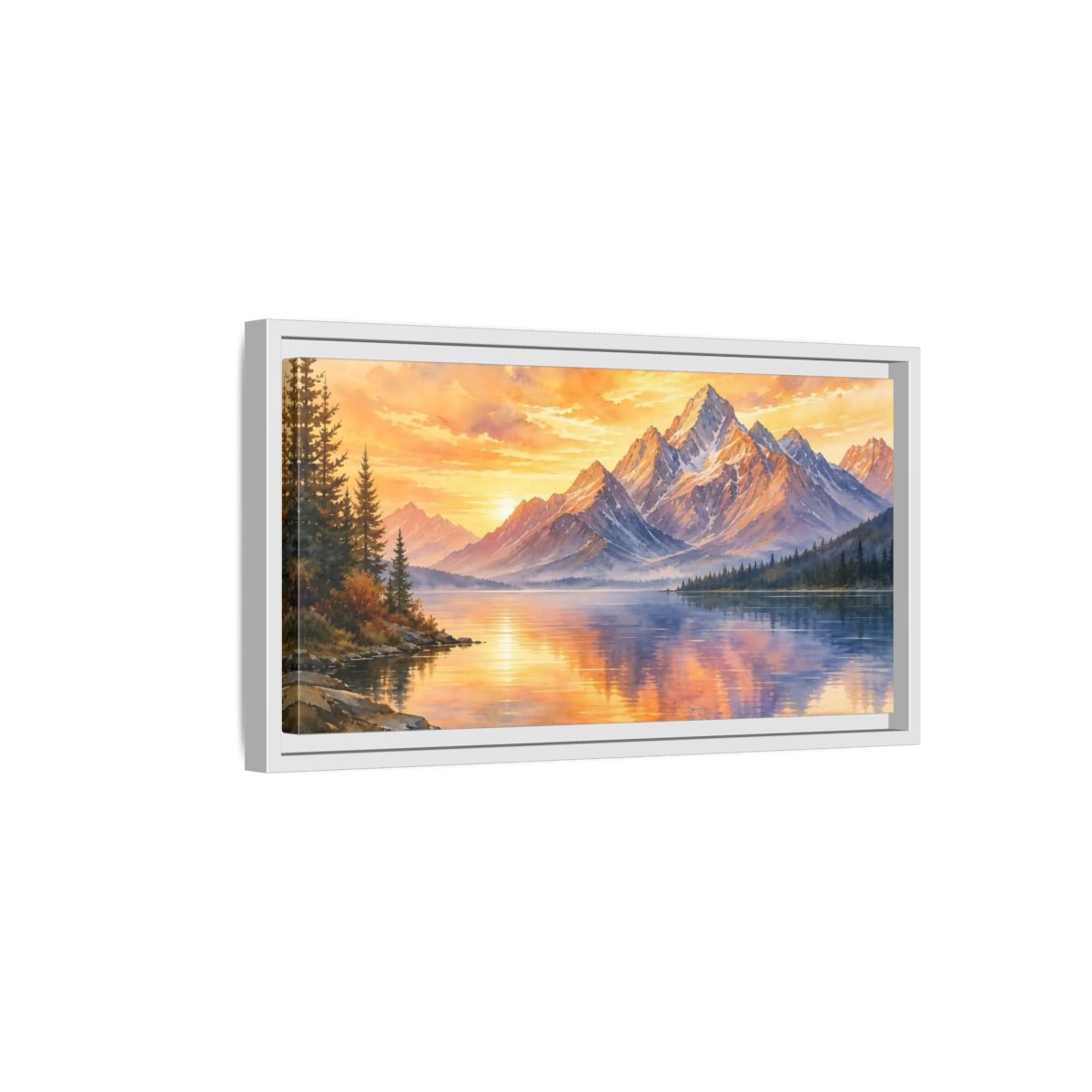 Side Mockup 6. Sunset Mountain Reflections shown as framed canvas print