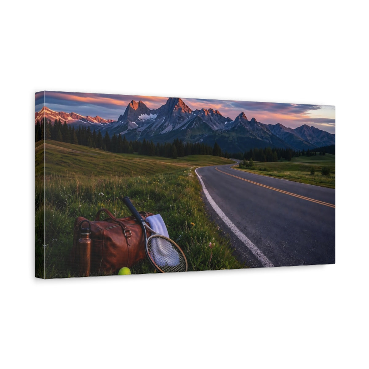 Side Mockup 3. Sunset Mountain Road Escape shown as canvas print