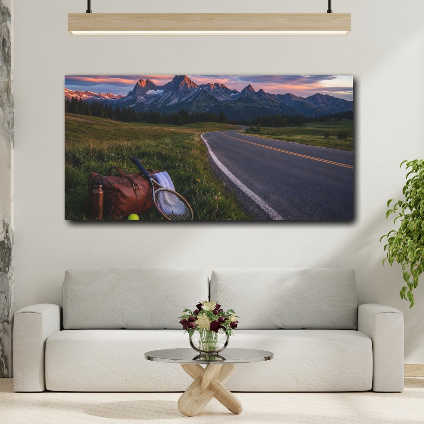 Mockup 2. Sunset Mountain Road Escape shown as canvas print