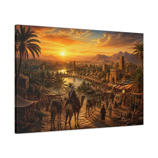 Main Mockup. Sunset Oasis Market shown as canvas print