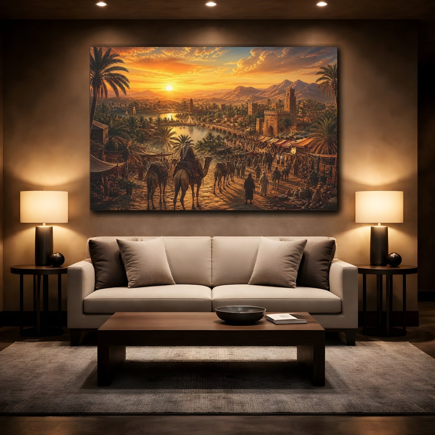 Mockup 2. Sunset Oasis Market shown as canvas print