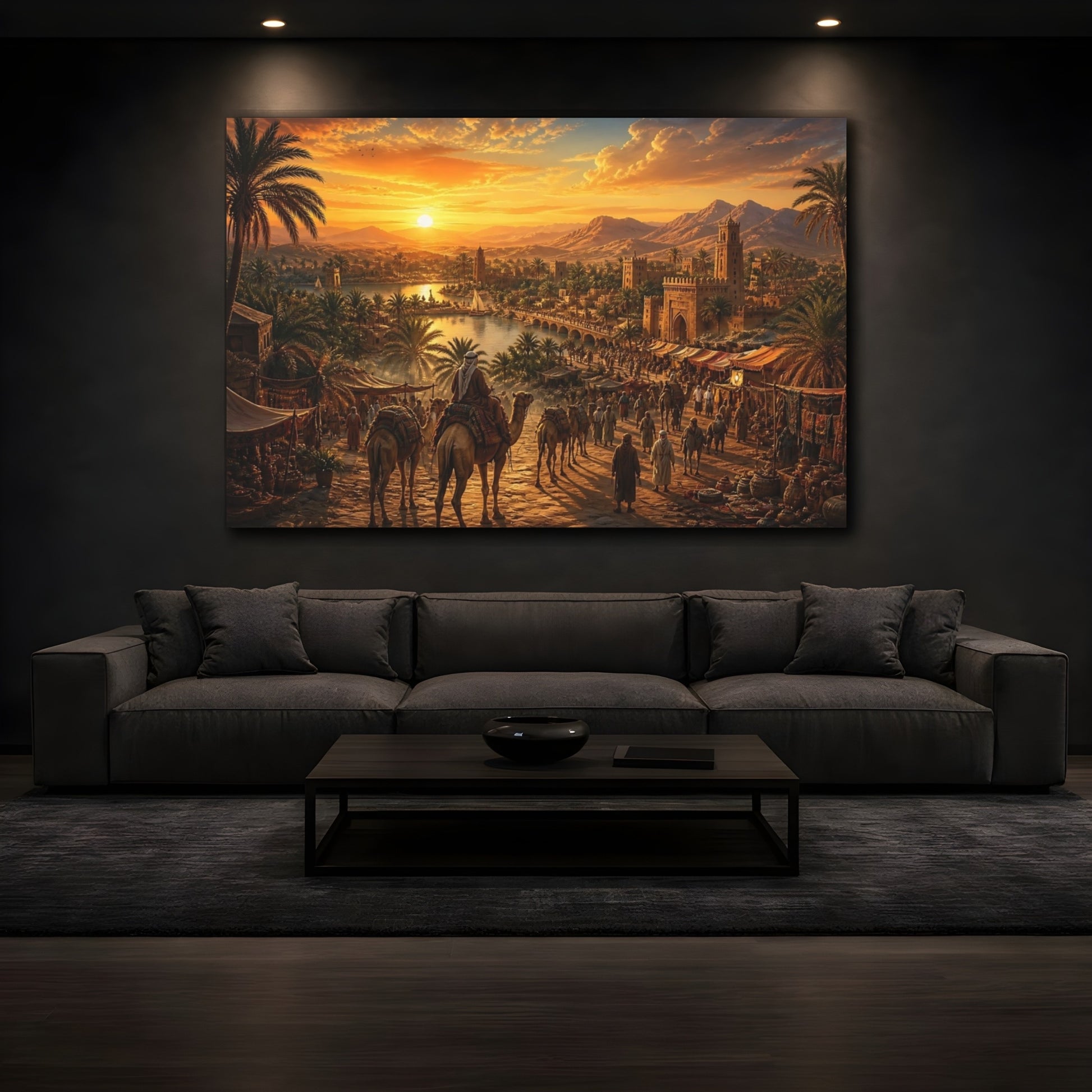 Mockup 3. Sunset Oasis Market shown as canvas print