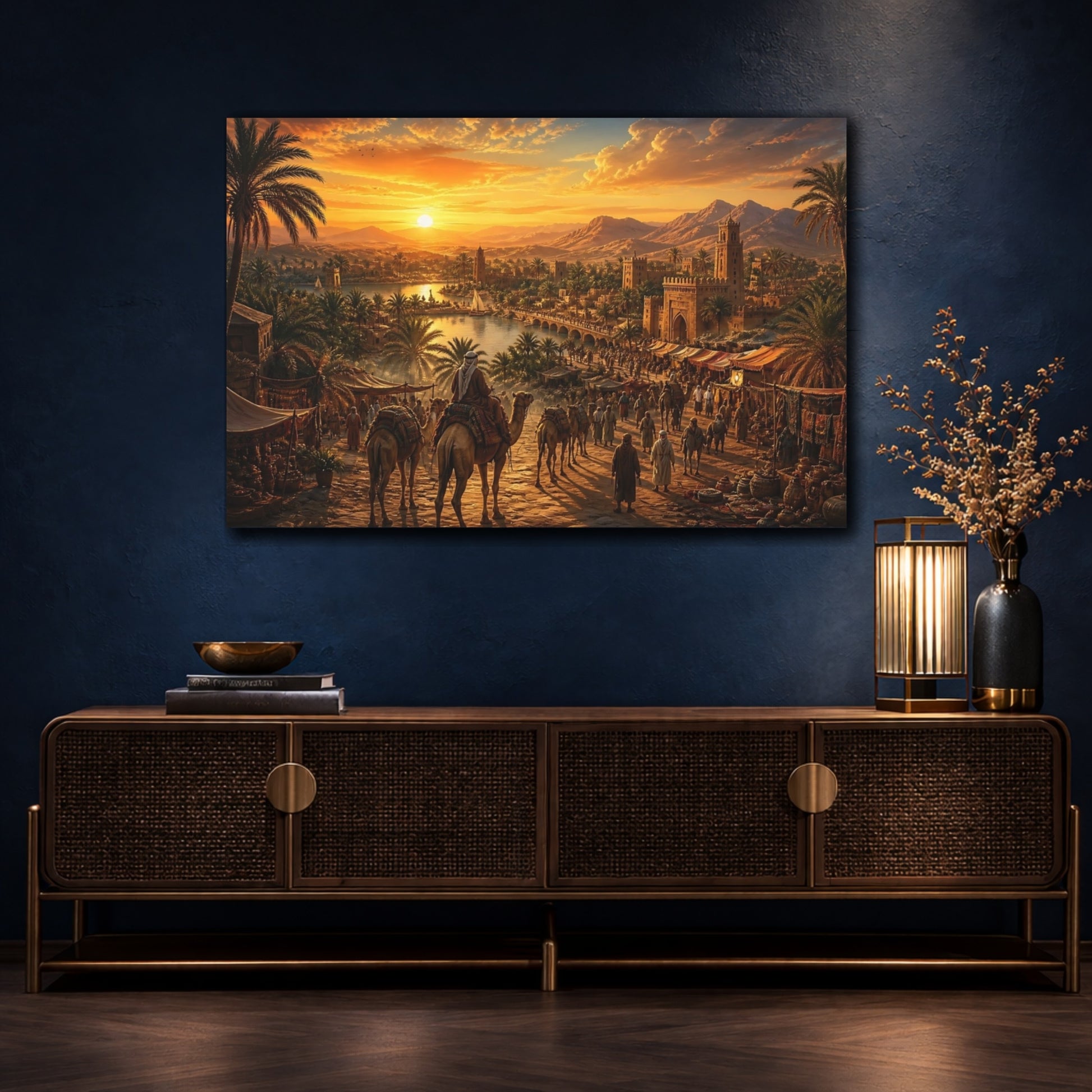 Mockup 4. Sunset Oasis Market shown as canvas print