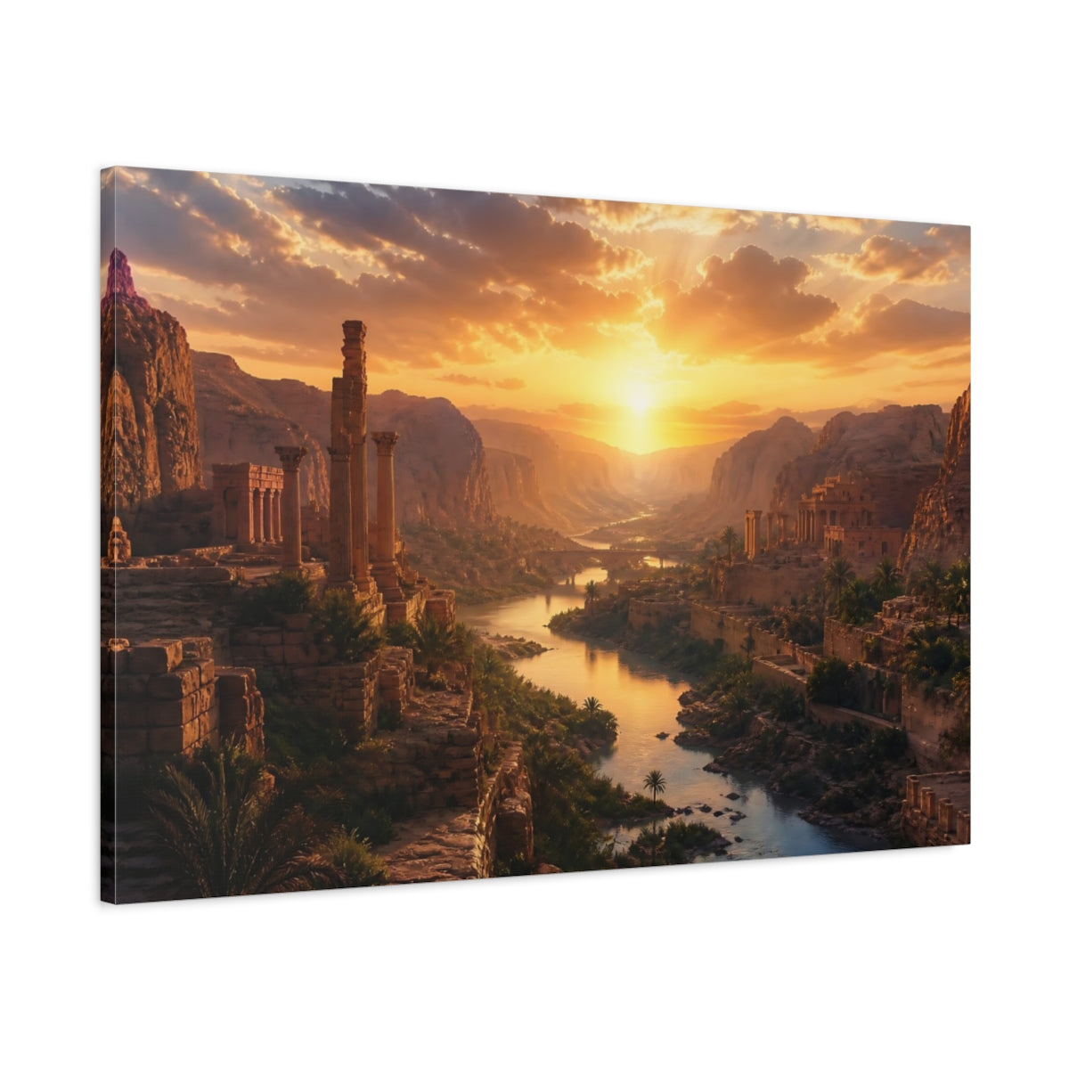 Main Mockup. Sunset Over Ancient Canyon shown as canvas print