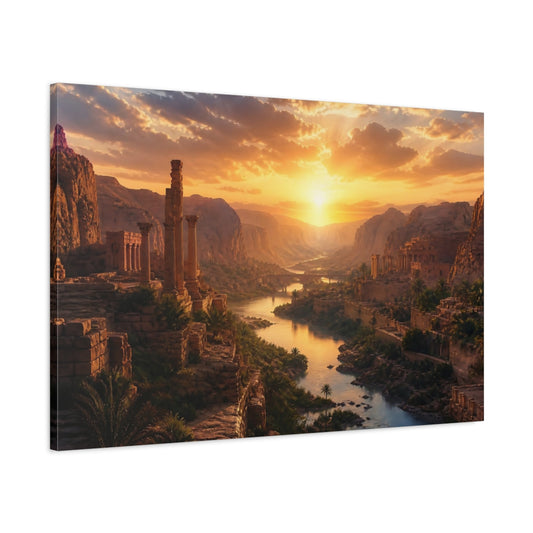 Main Mockup. Sunset Over Ancient Canyon shown as canvas print