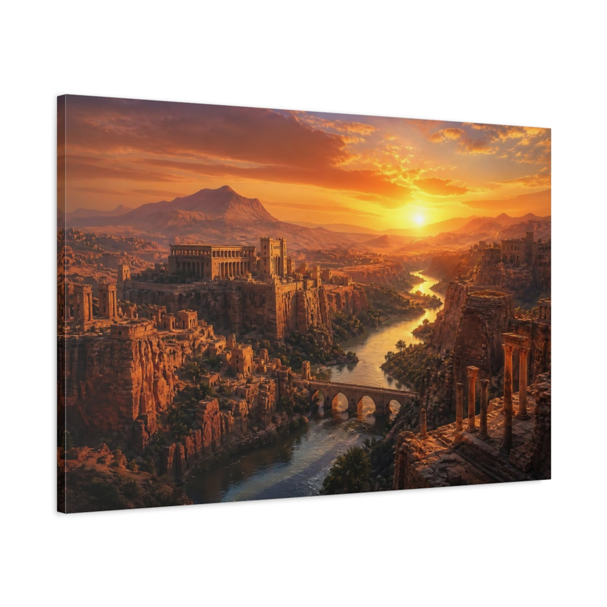 Main Mockup. Sunset Over Ancient Canyon shown as canvas print