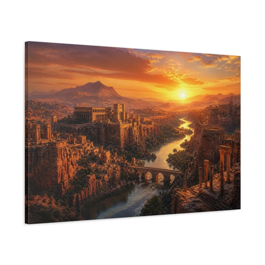 Main Mockup. Sunset Over Ancient Canyon shown as canvas print