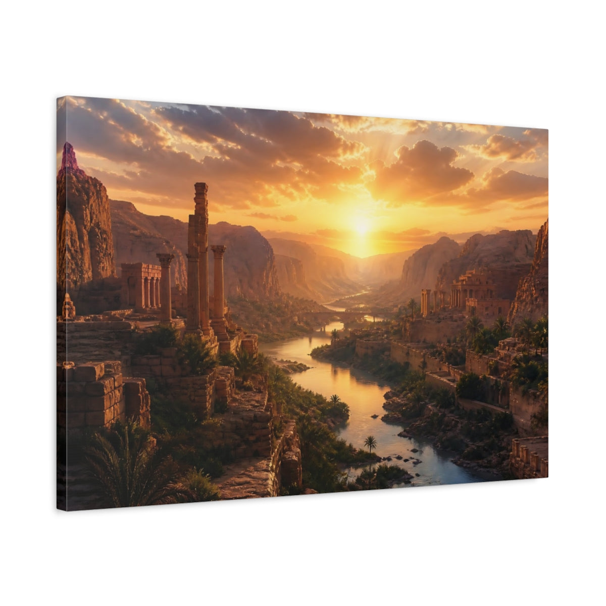 Side Mockup 2. Sunset Over Ancient Canyon shown as canvas print