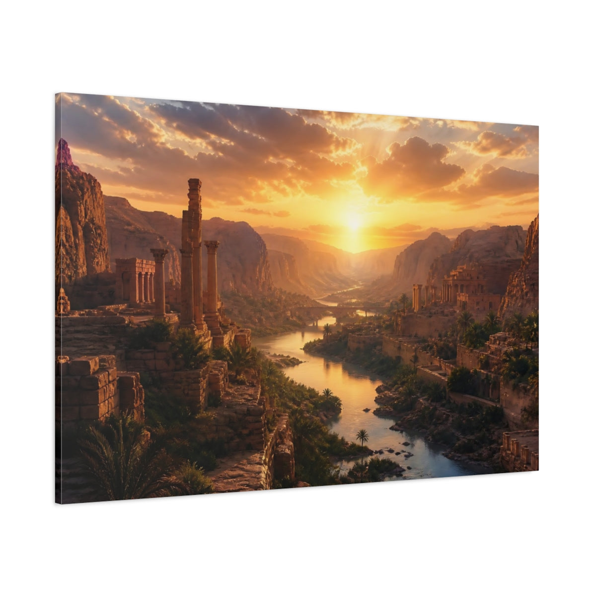Side Mockup 1. Sunset Over Ancient Canyon shown as canvas print