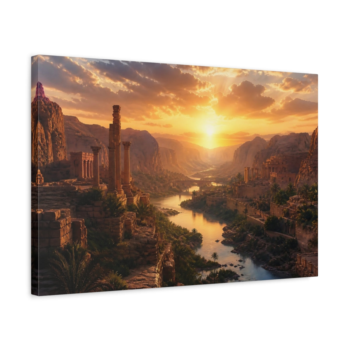 Side Mockup 3. Sunset Over Ancient Canyon shown as canvas print