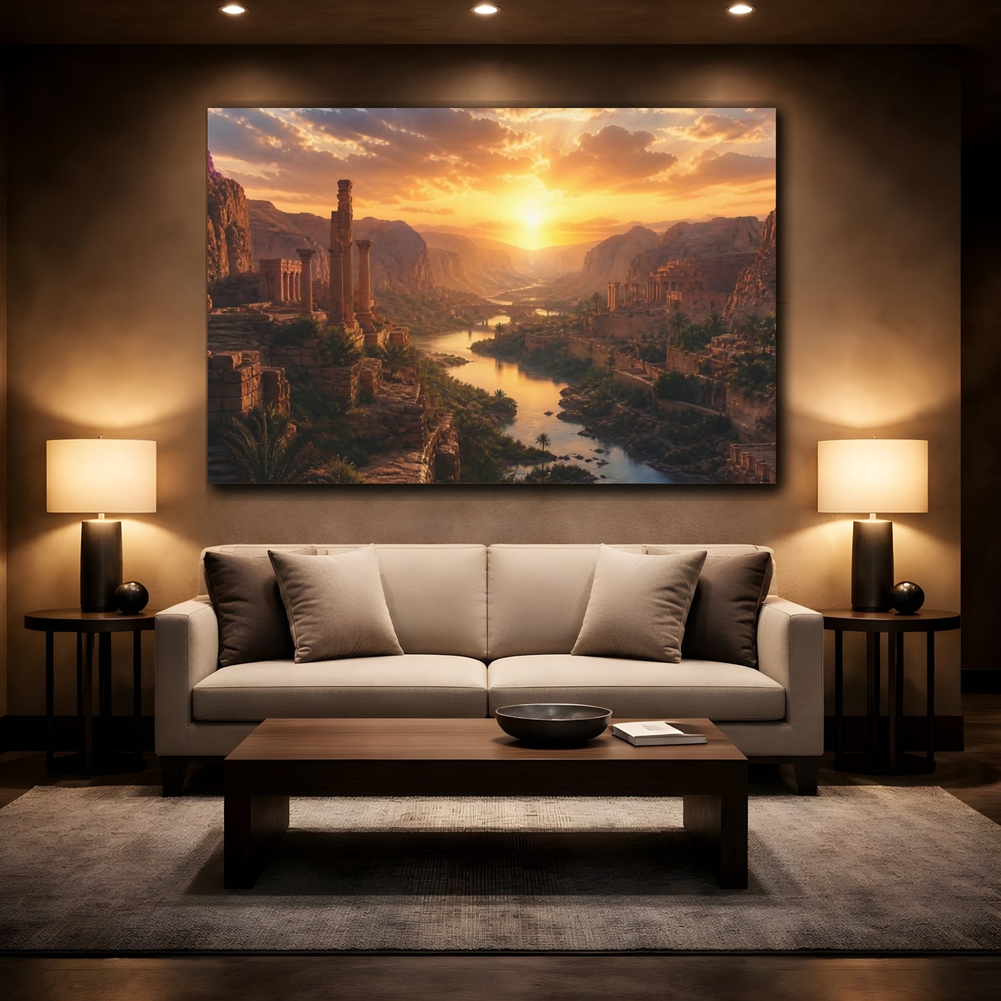 Mockup 2. Sunset Over Ancient Canyon shown as canvas print
