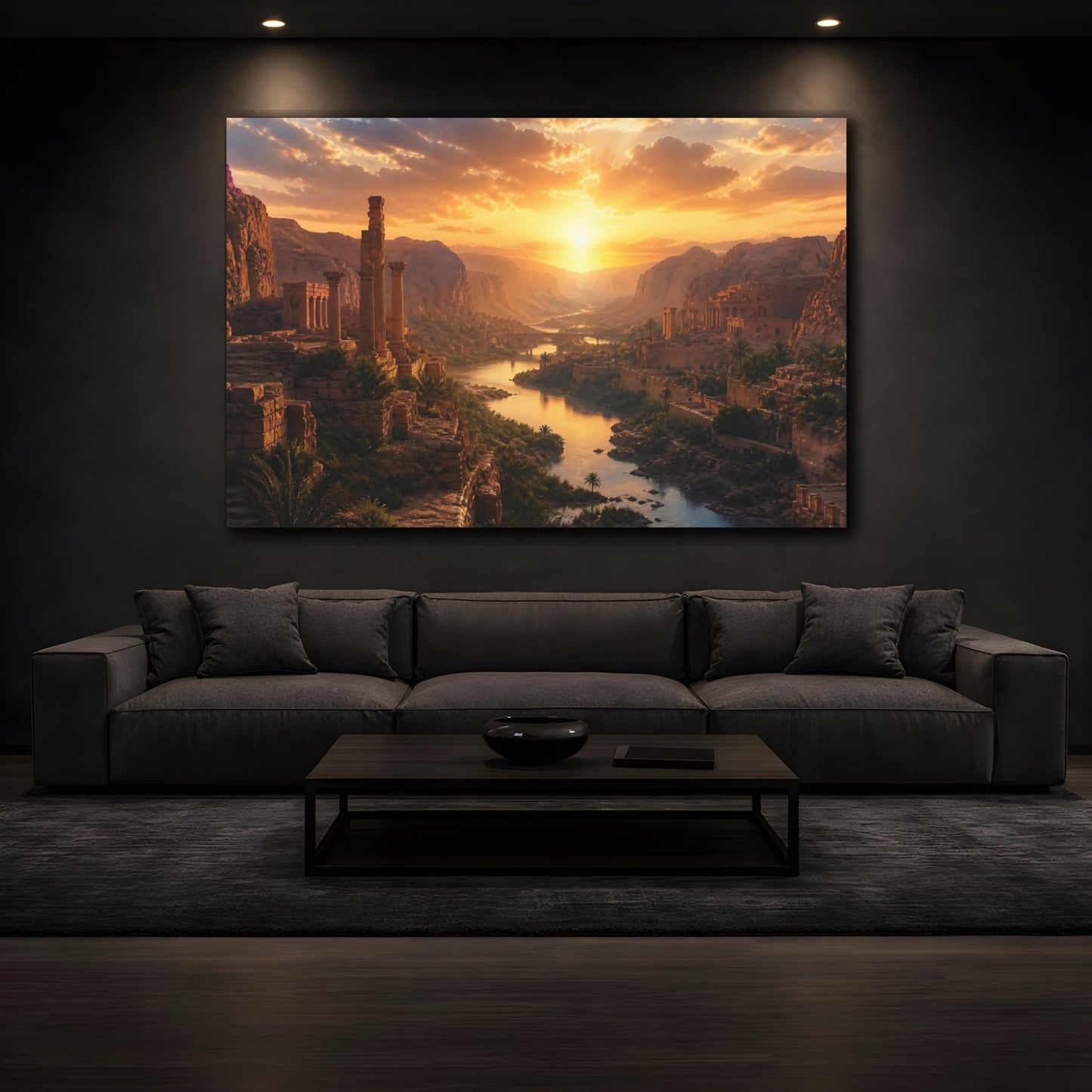 Mockup 3. Sunset Over Ancient Canyon shown as canvas print