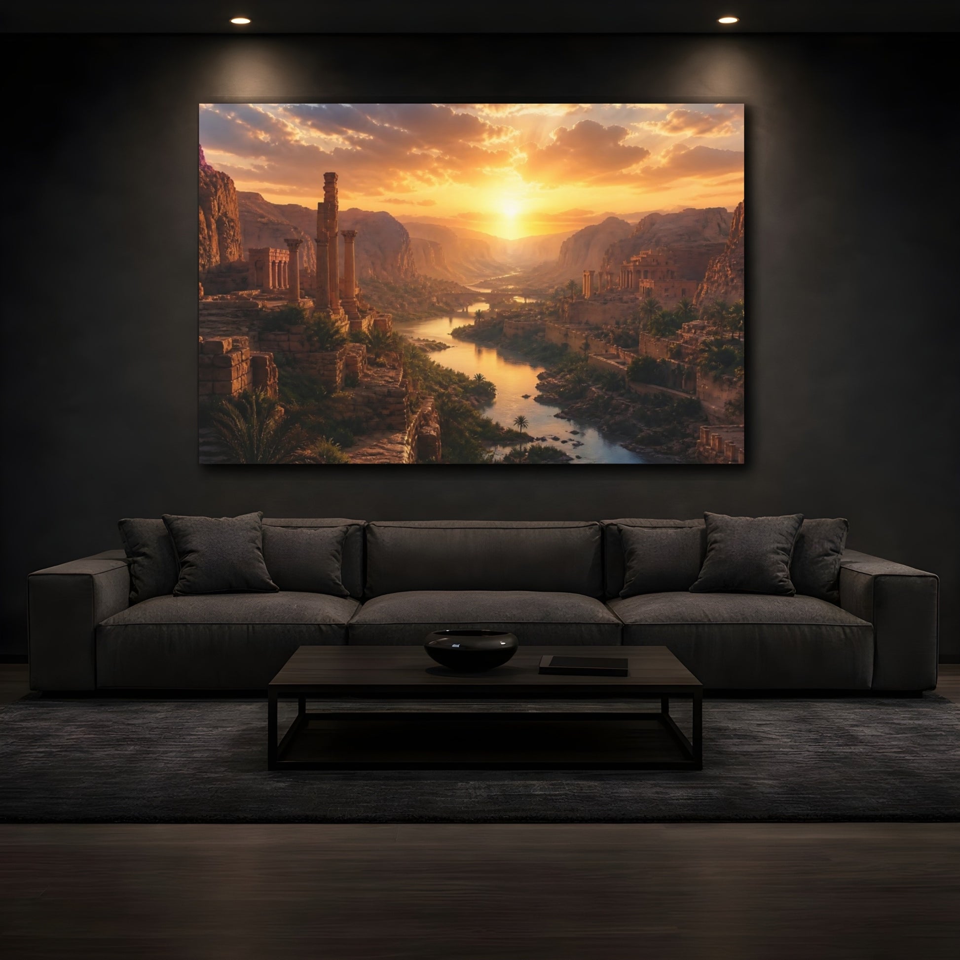 Mockup 3. Sunset Over Ancient Canyon shown as canvas print