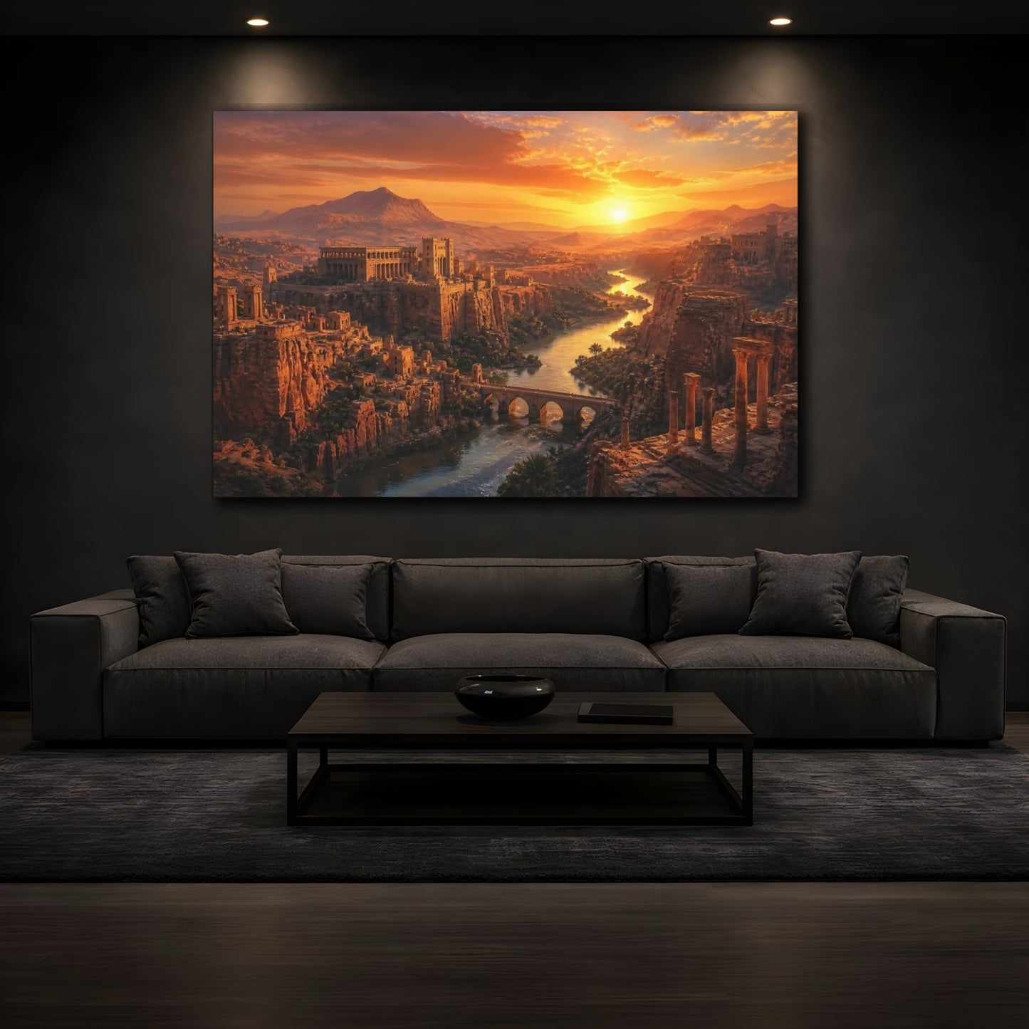 Mockup 3. Sunset Over Ancient Canyon shown as canvas print