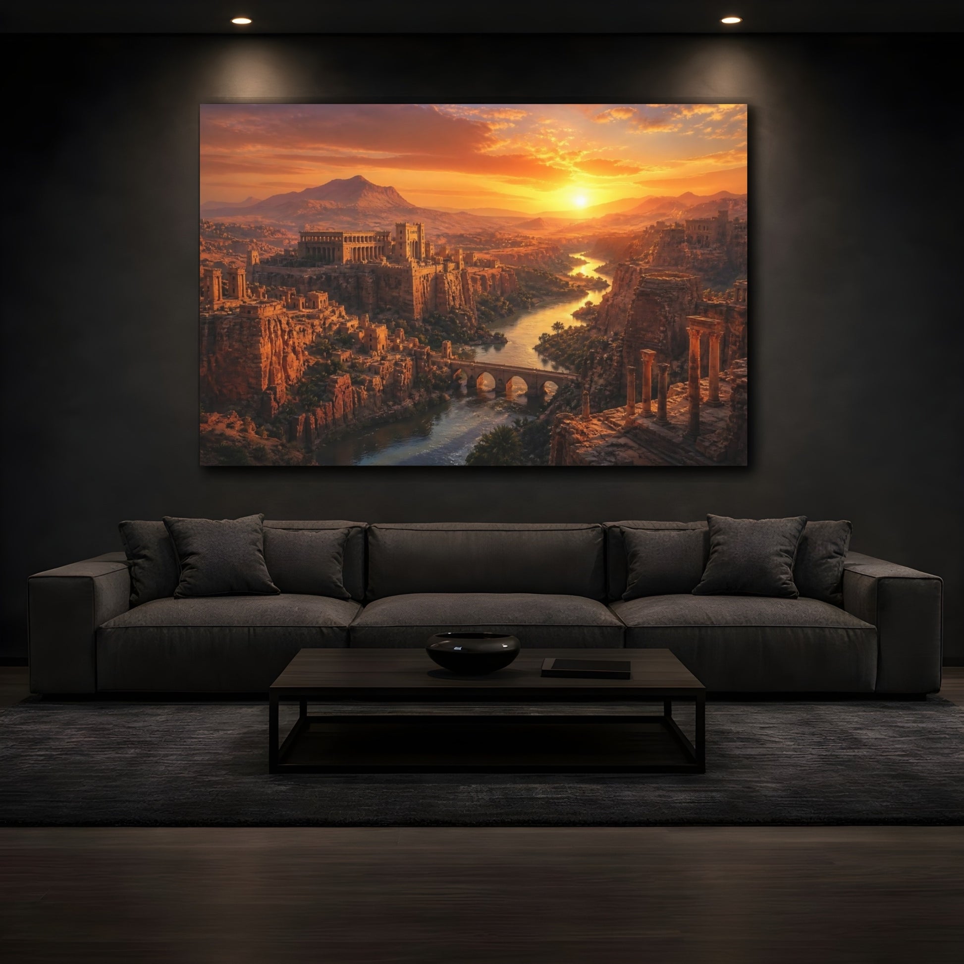 Mockup 3. Sunset Over Ancient Canyon shown as canvas print
