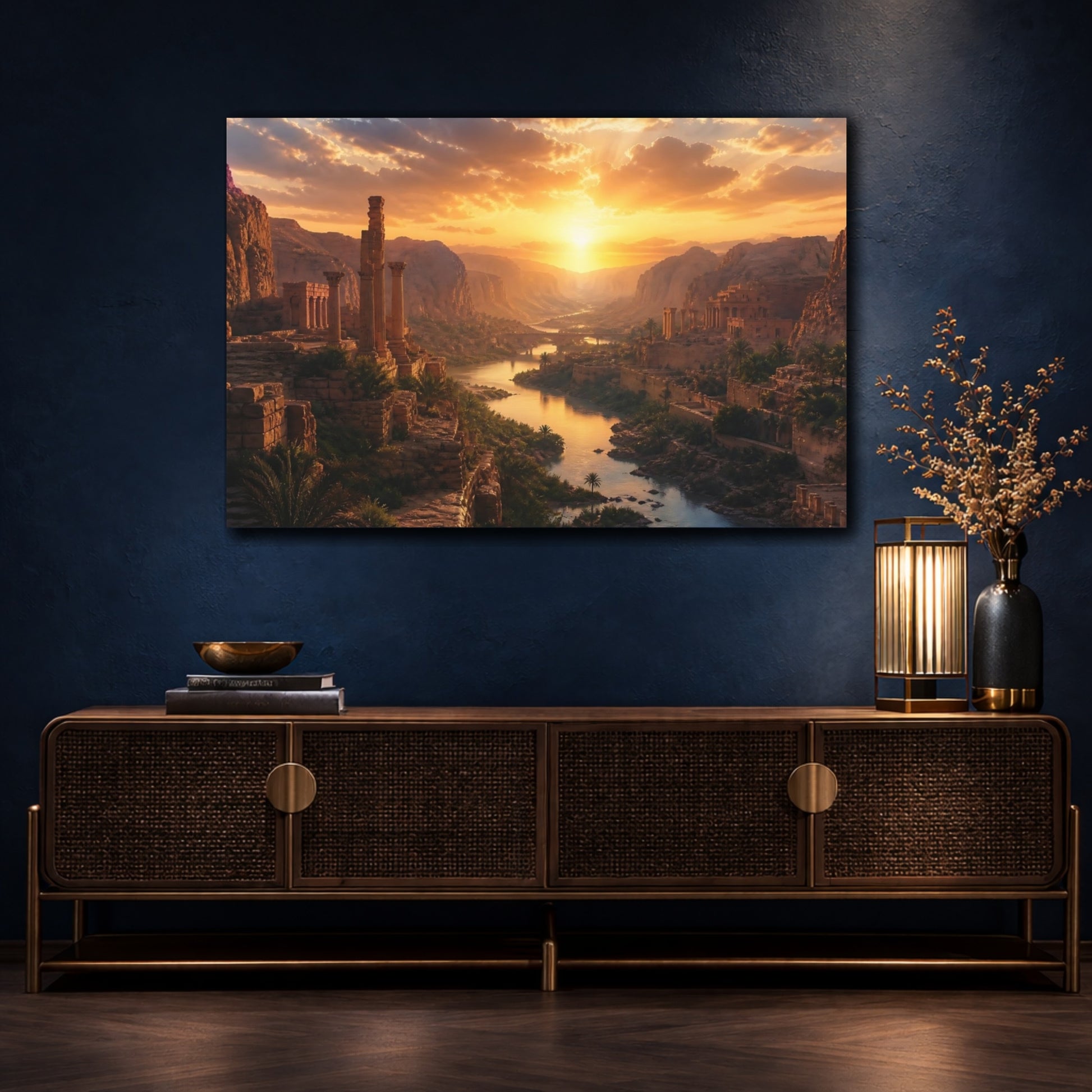 Mockup 4. Sunset Over Ancient Canyon shown as canvas print
