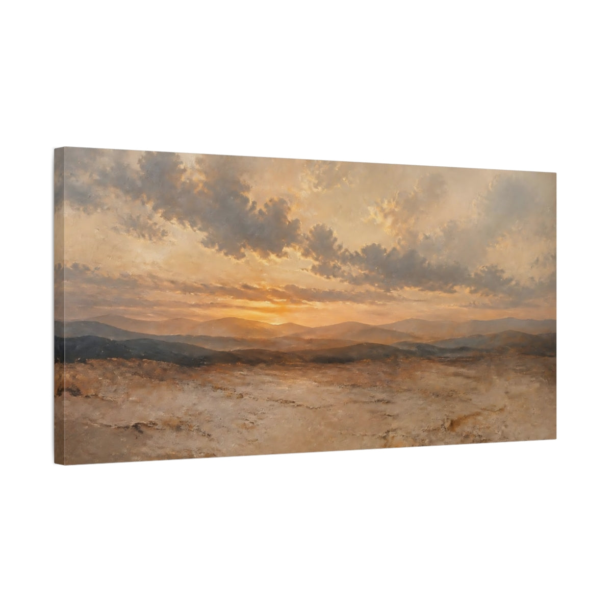 Side Mockup 1. Sunset Over Rolling Hills shown as canvas print