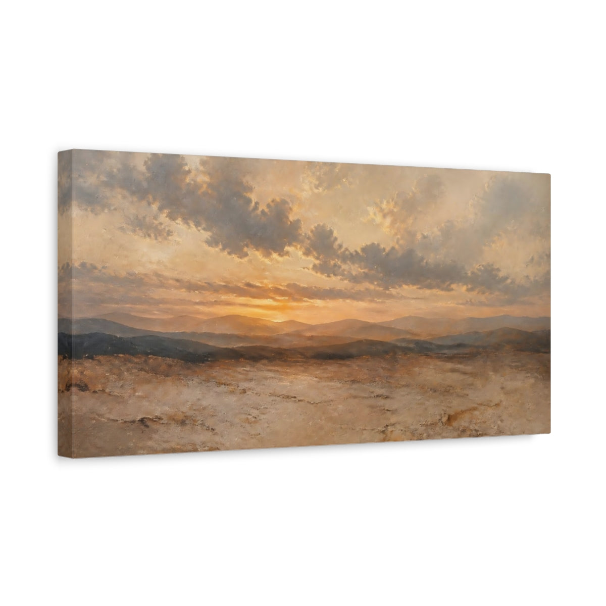 Side Mockup 3. Sunset Over Rolling Hills shown as canvas print