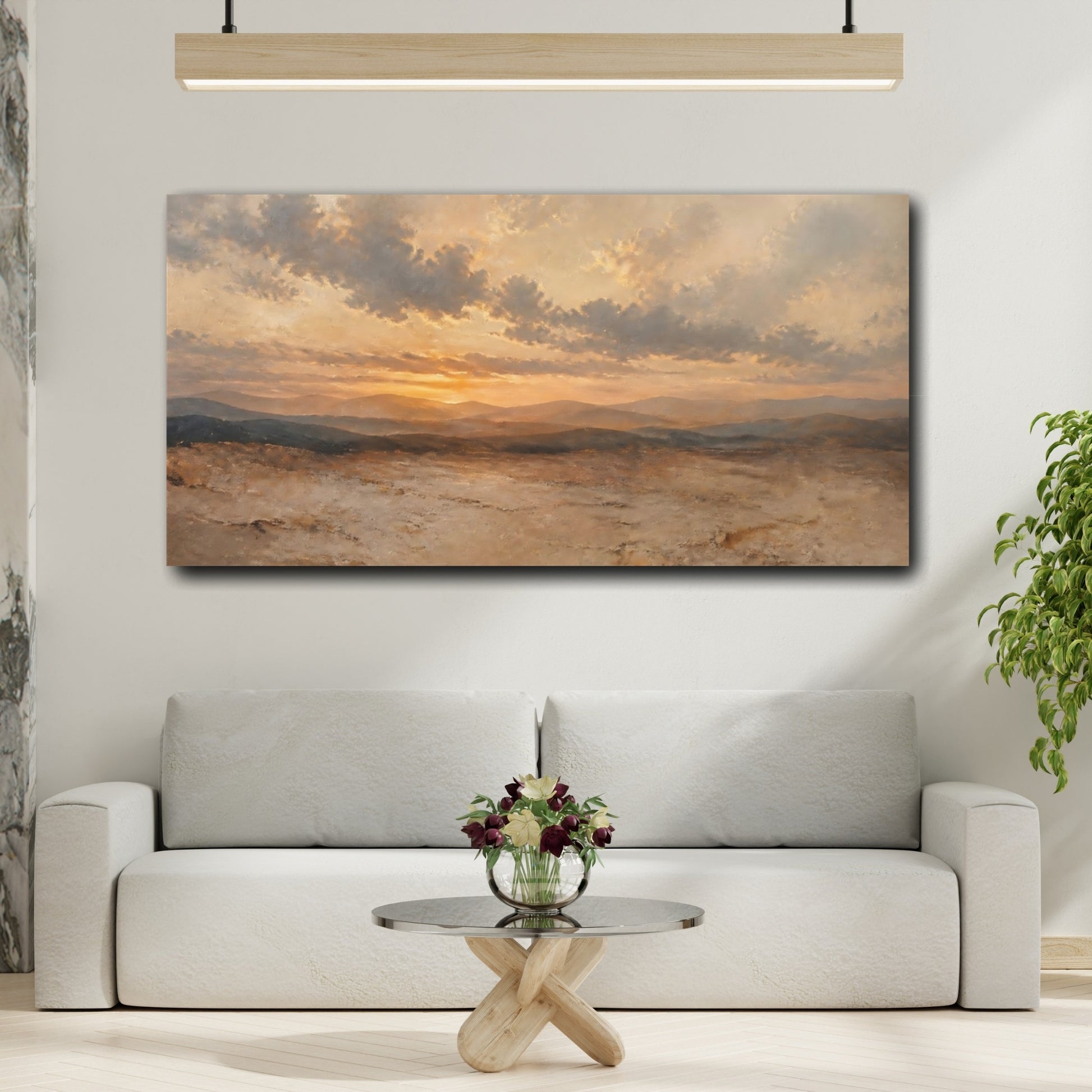 Mockup 2. Sunset Over Rolling Hills shown as canvas print