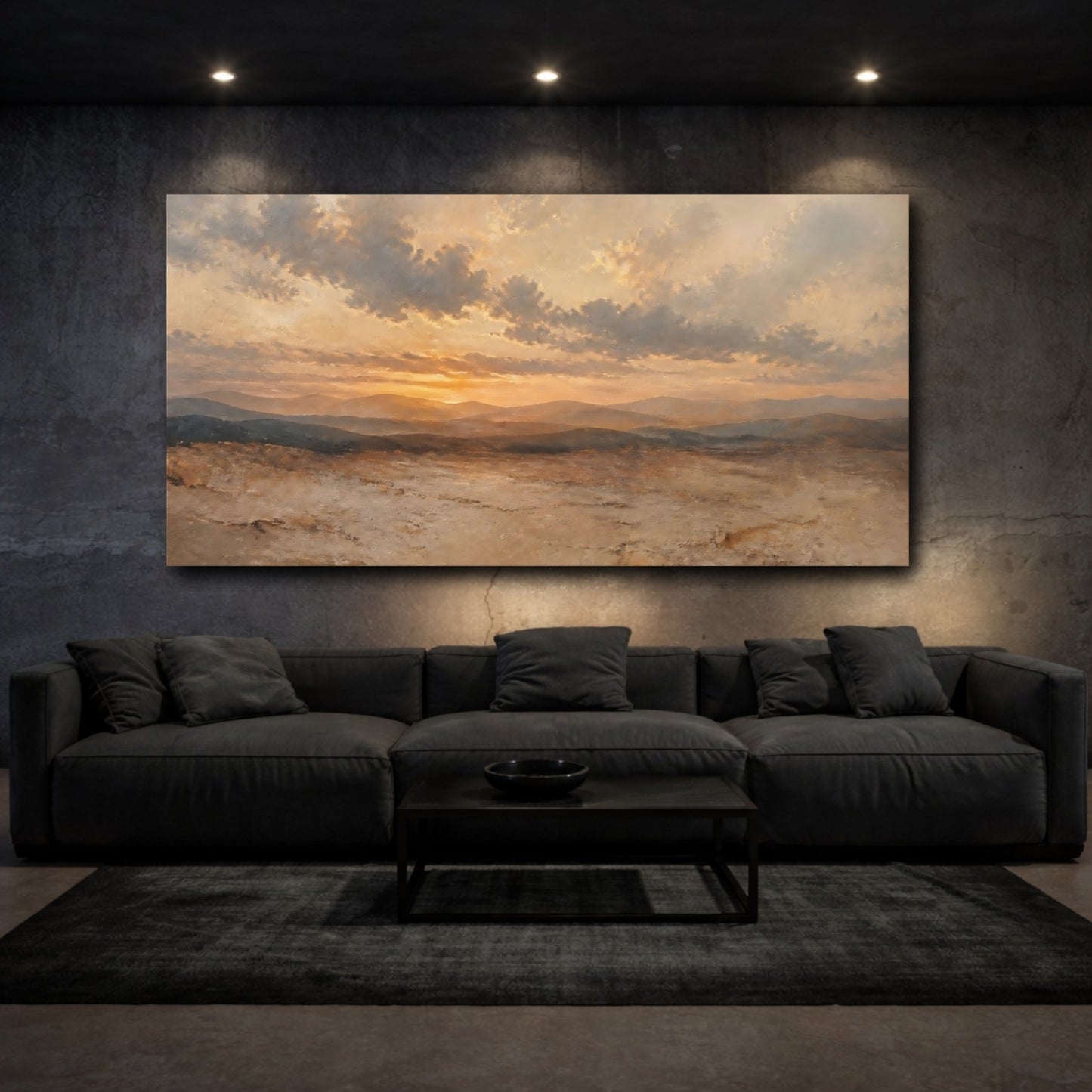 Mockup 3. Sunset Over Rolling Hills shown as canvas print