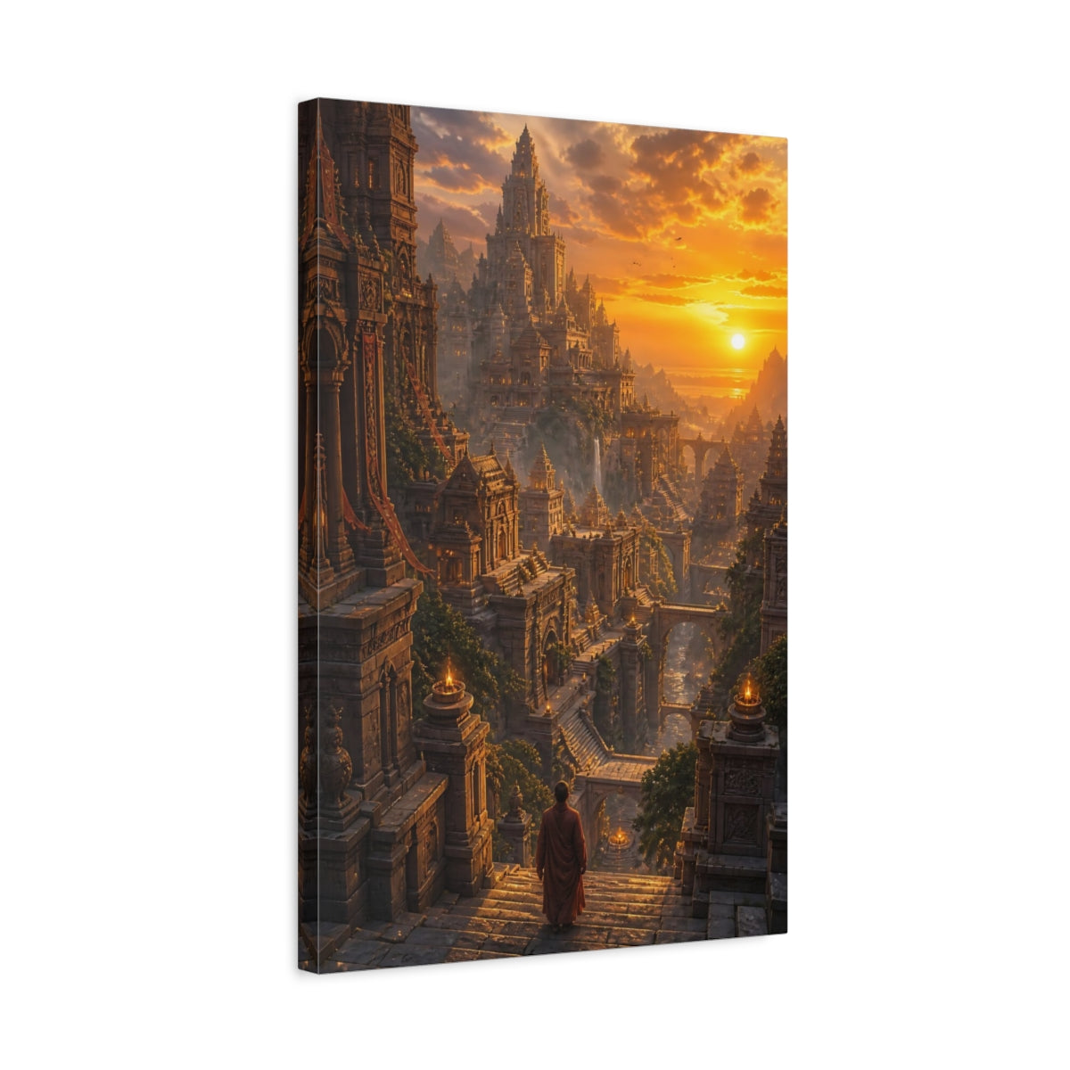 Side Mockup 3. Sunset Over Temple City shown as canvas print