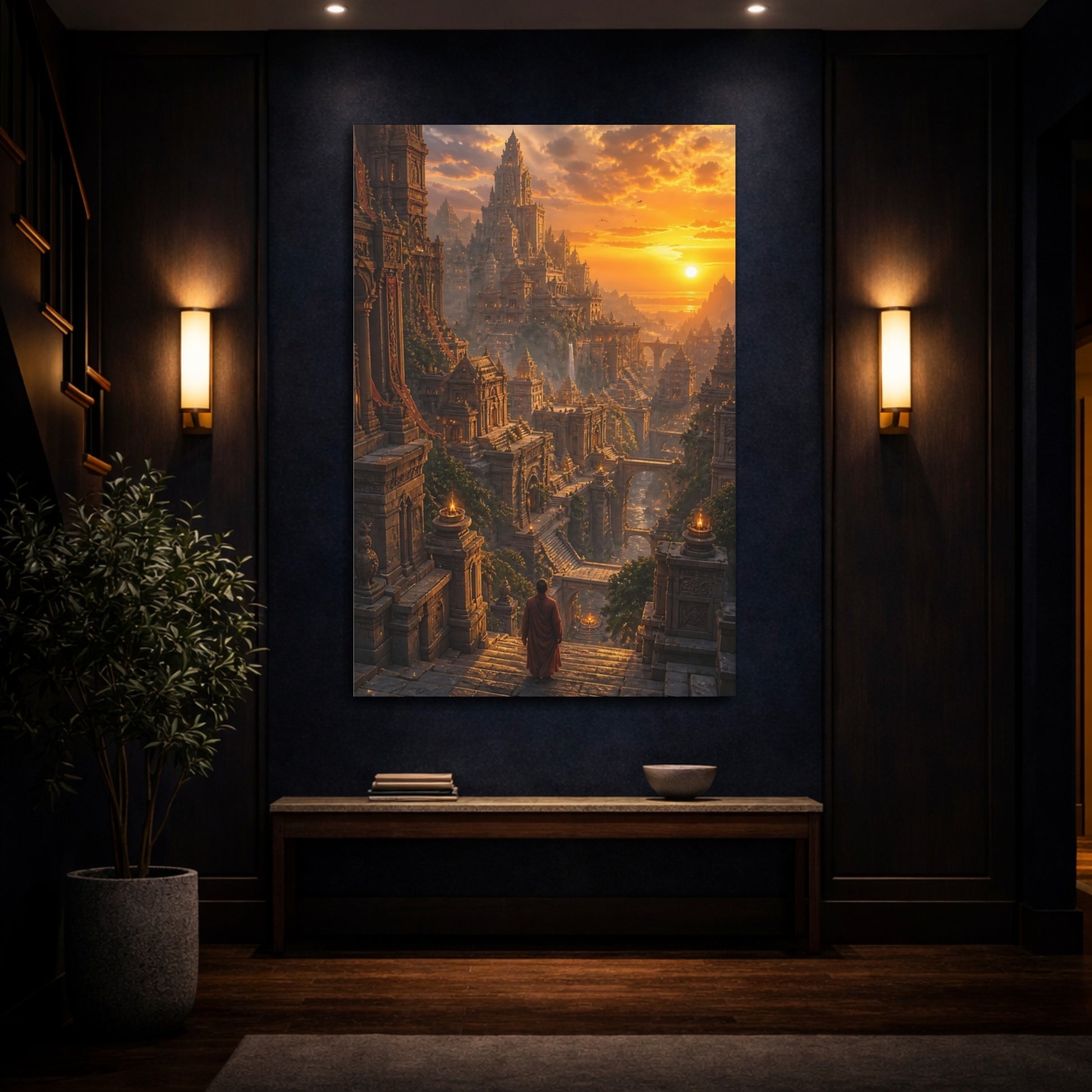 Mockup 4. Sunset Over Temple City shown as canvas print