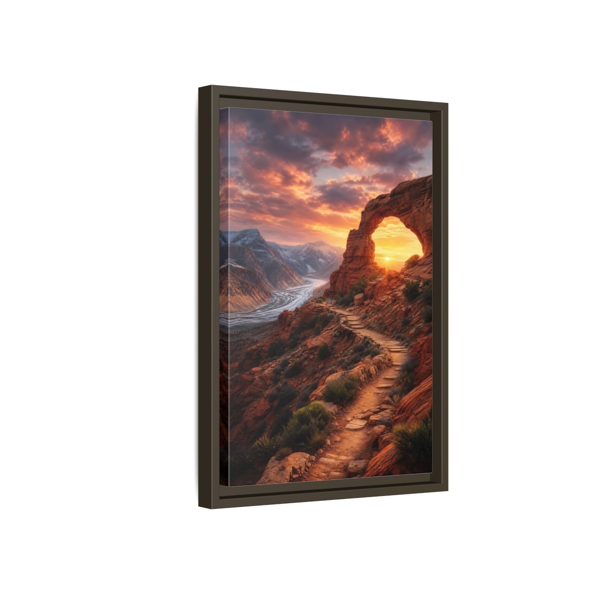 Side Mockup 5. Sunset Red Rock Arch shown as framed canvas print