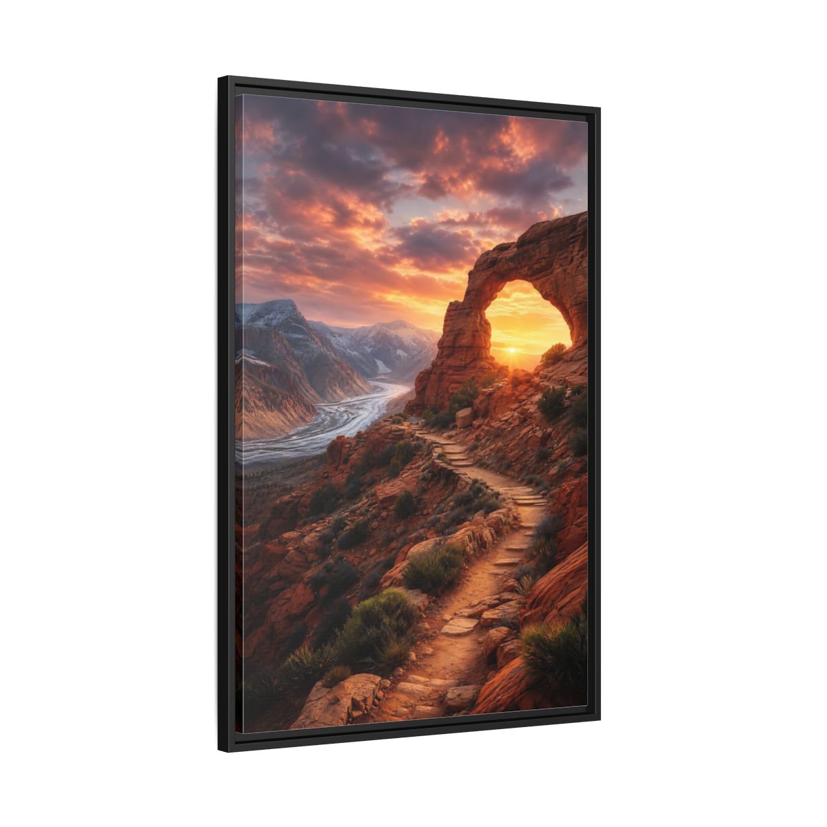 Side Mockup 13. Sunset Red Rock Arch shown as framed canvas print