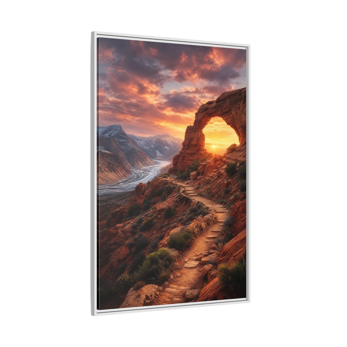 Side Mockup 7. Sunset Red Rock Arch shown as framed canvas print