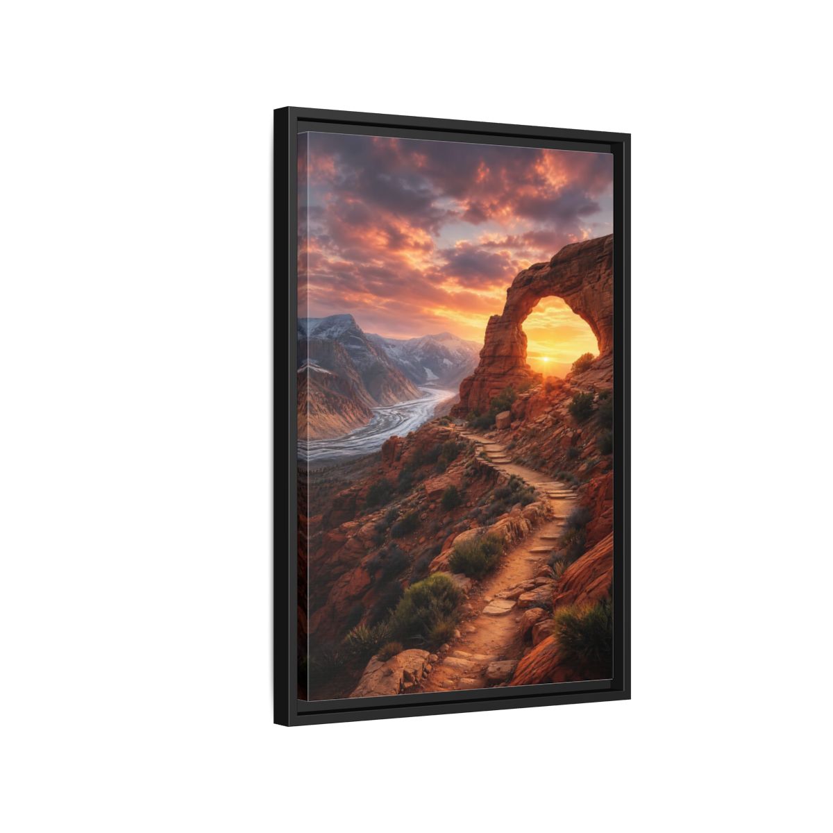 Side Mockup 3. Sunset Red Rock Arch shown as framed canvas print