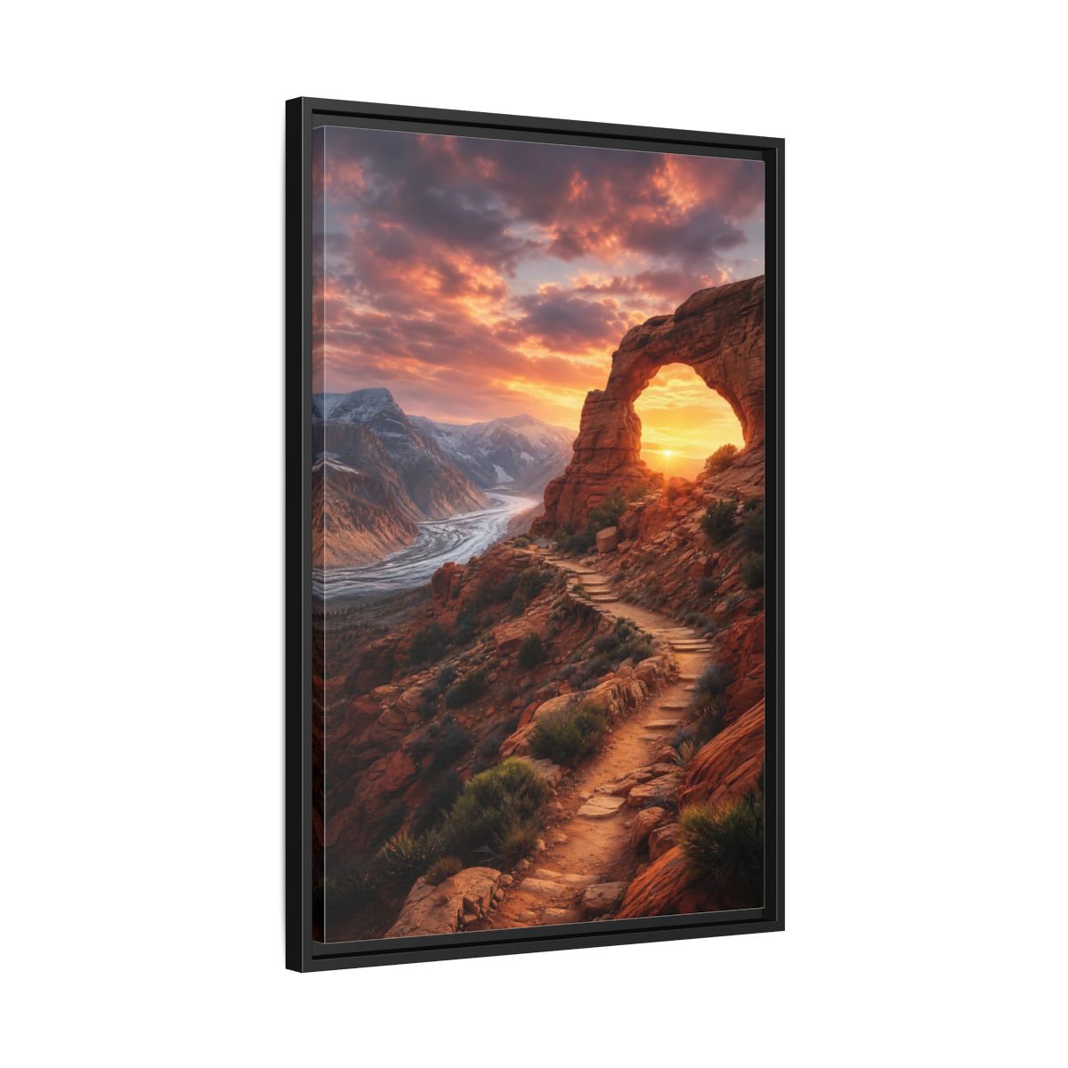 Side Mockup 14. Sunset Red Rock Arch shown as framed canvas print