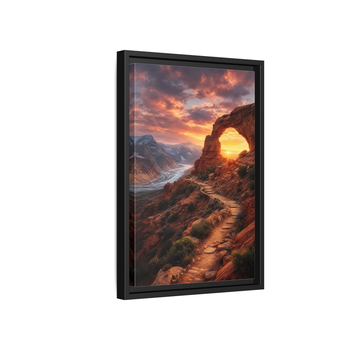 Side Mockup 6. Sunset Red Rock Arch shown as framed canvas print