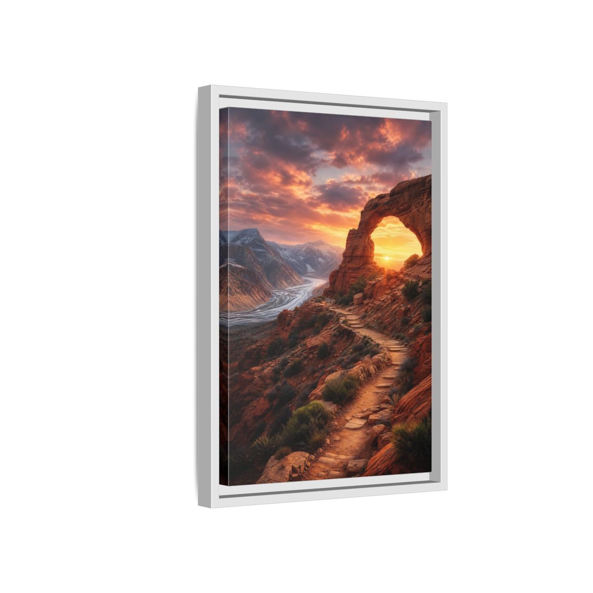 Side Mockup 4. Sunset Red Rock Arch shown as framed canvas print