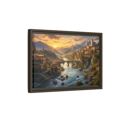 Side Mockup 5. Sunset River Landscape shown as framed canvas print