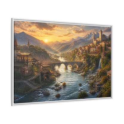 Side Mockup 7. Sunset River Landscape shown as framed canvas print