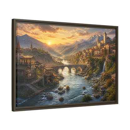 Side Mockup 11. Sunset River Landscape shown as framed canvas print