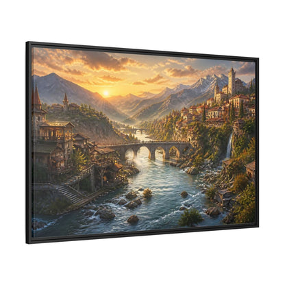 Side Mockup 12. Sunset River Landscape shown as framed canvas print